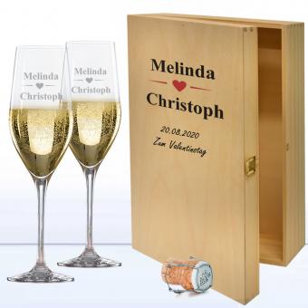 Sekt-Geschenk-Set in 2er Holzkiste mit individuellem Druck 