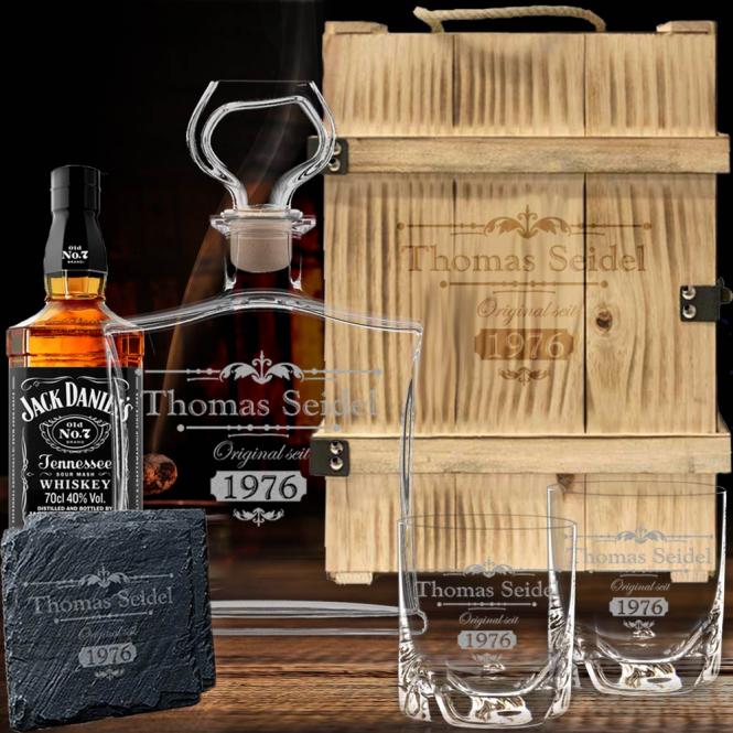 Personalisiertes Whisky Set mit Jack Daniel´s in 3er Holzbox