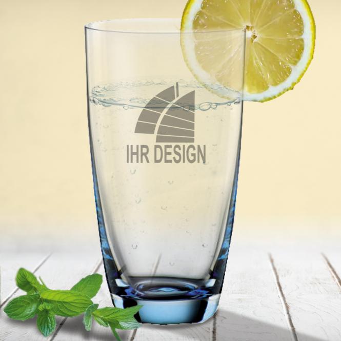 Farbiges Trinkglas, Saftglas, Longdrink Colori mit Logo graviert