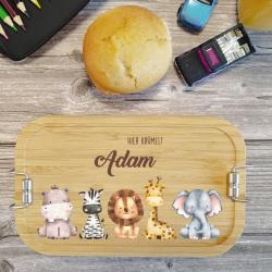 Bedruckte Brotdose Tiere mit Namen, für Kindergarten oder Schule mit 2 Trennstegen