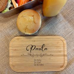 Bedruckte Edelstahl Lunchbox inkl. Bambusdeckel mit Spruch und Namen mit 1 Trennsteg