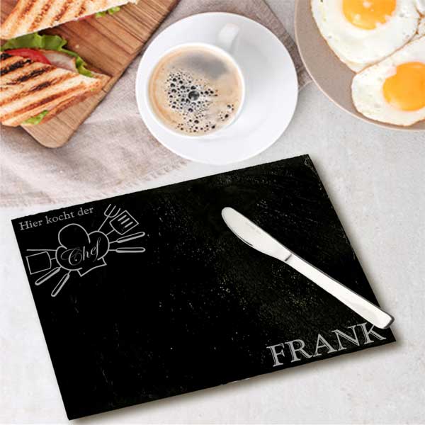 Gravur Motiv Chefkoch Frühstücksbrettchen Schneidebrett mit Messer inkl