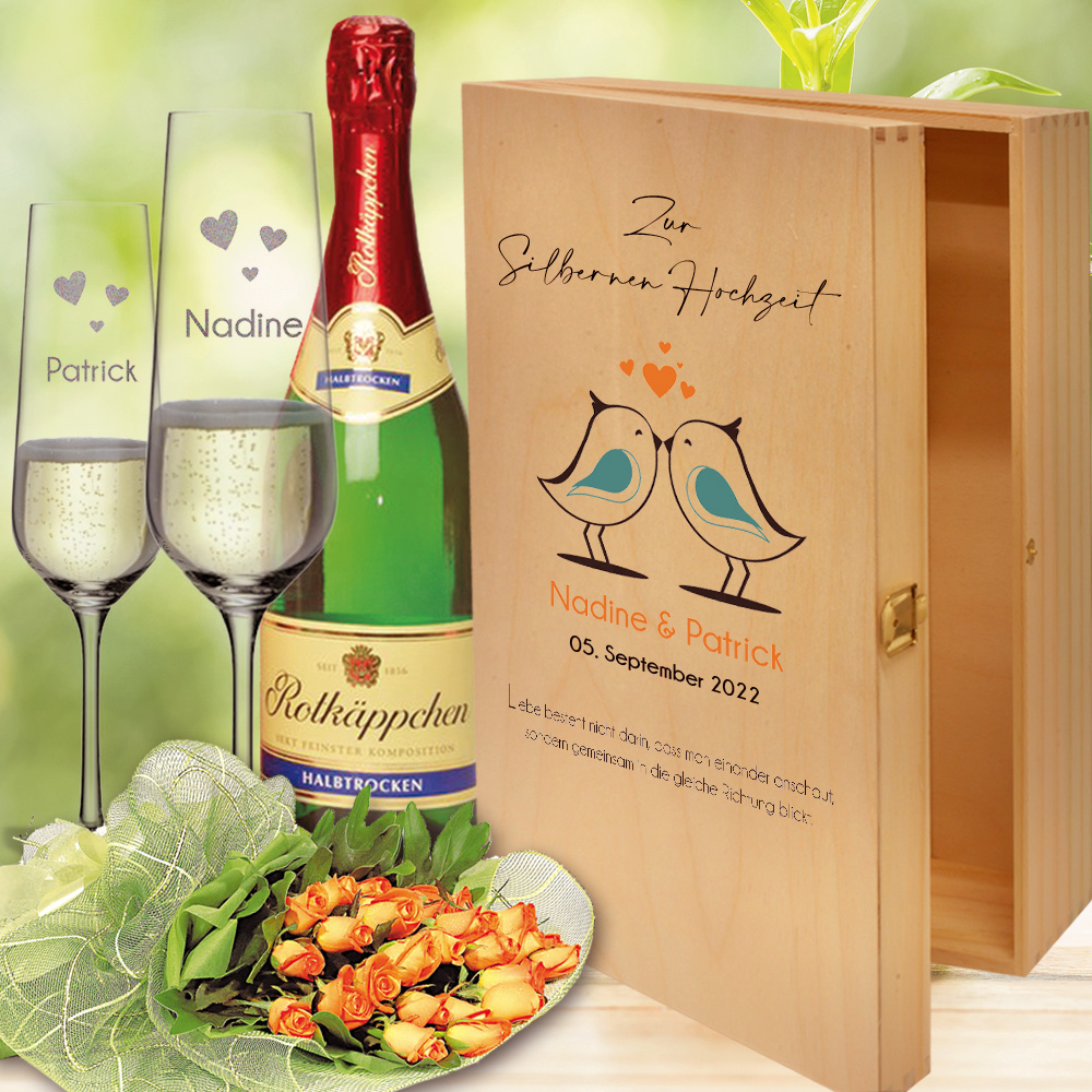 Persönliches Sekt Geschenk zur Silberhochzeit inkl. Rotkäppchen halbtrocken