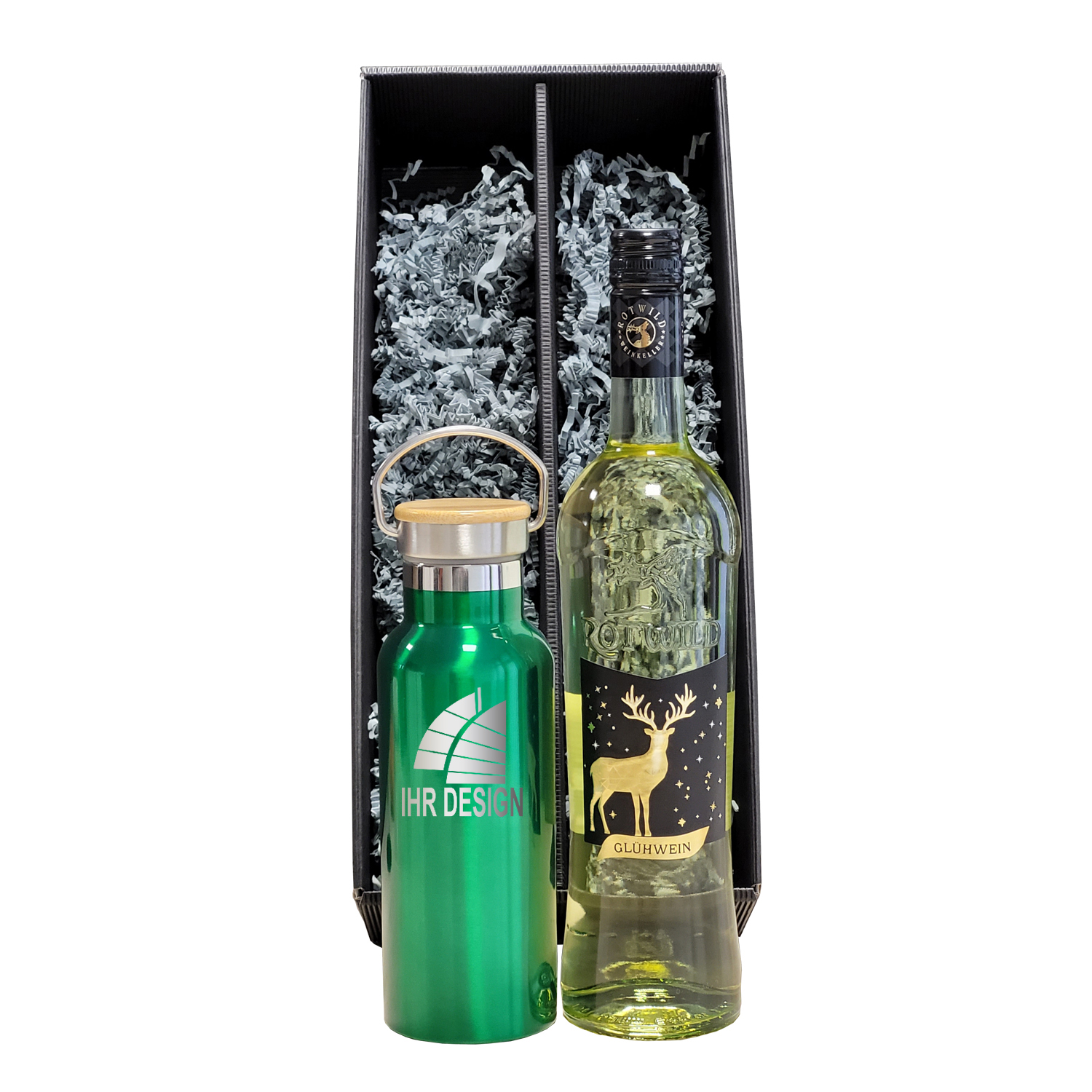 Exklusives Glühwein-Geschenk-Set mit Isoflasche GRÜN und Logo 