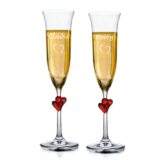 2 Sektgläser in Holzkiste 