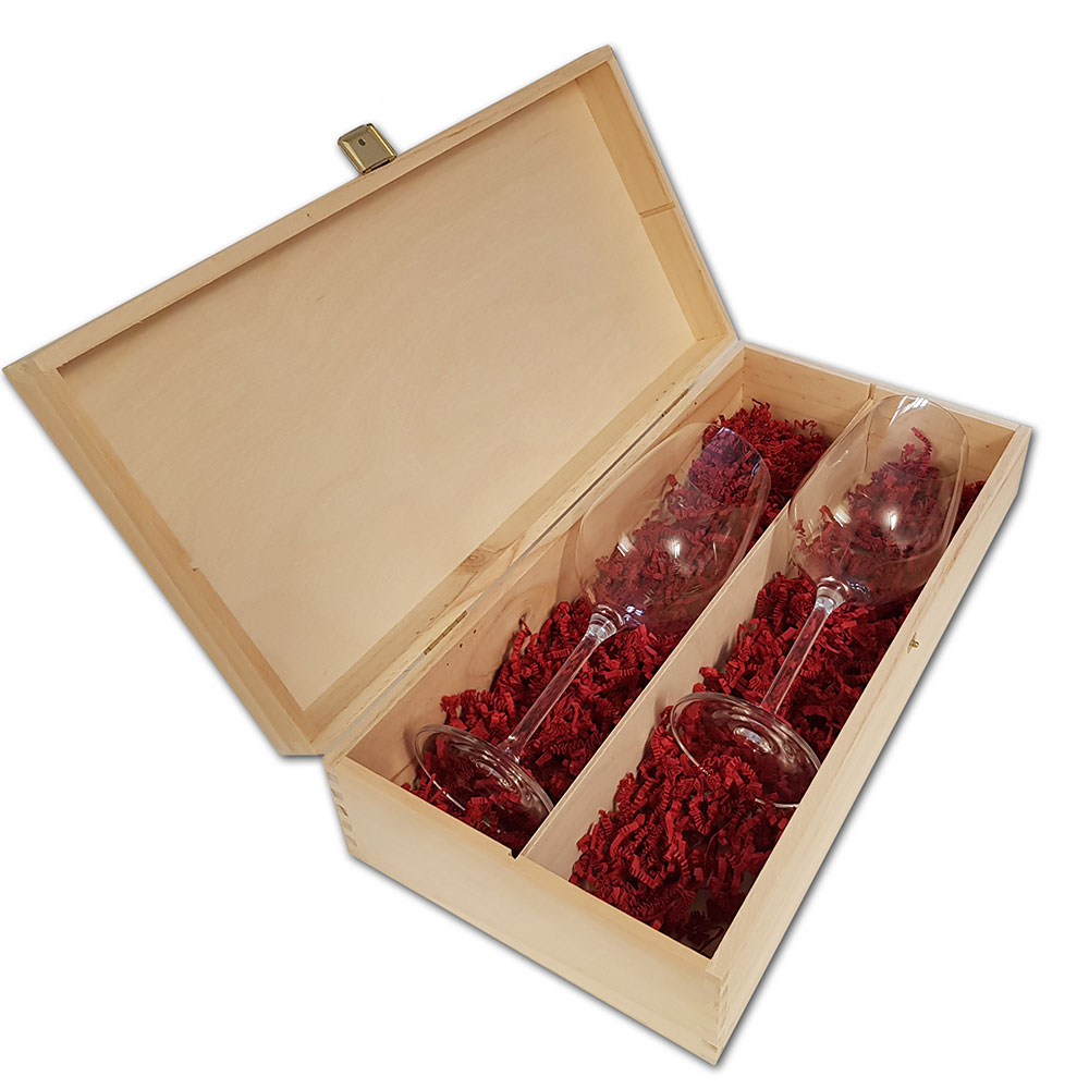 Weingläser (460 ml) Rotwein mit eigenem Logo in Holzkiste als Set 