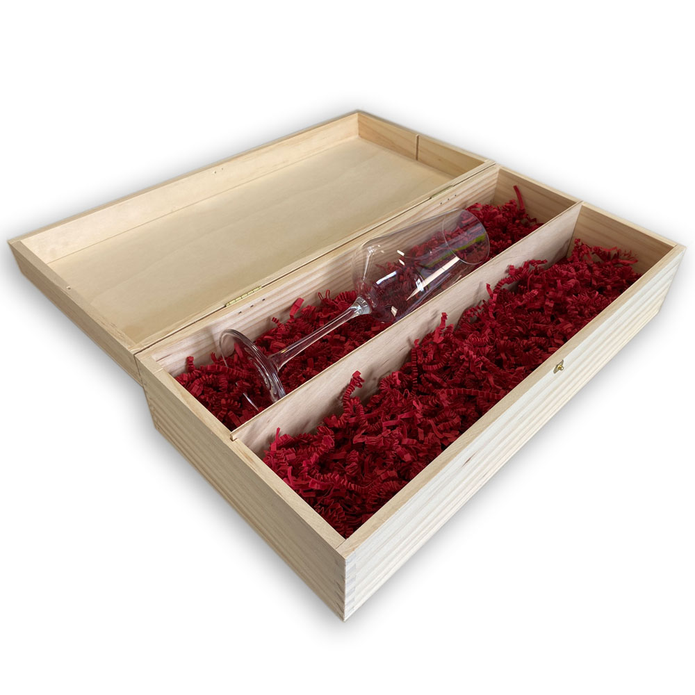 Edles Rotweinglas in gravierter Holzkiste IT'S WINE O'CLOCK 