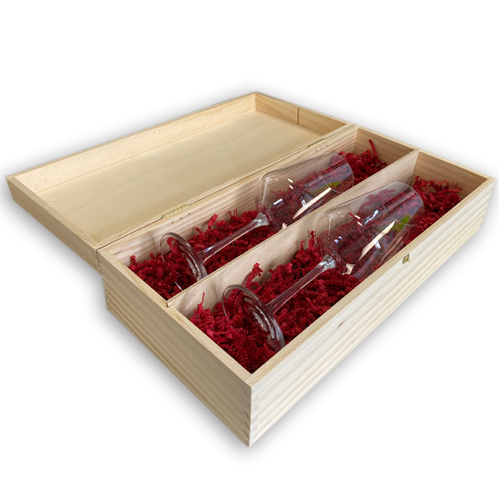 Edles Wein-Geschenkset mit zwei Gläsern in Holzkiste IT'S WINE O'CLOCK 