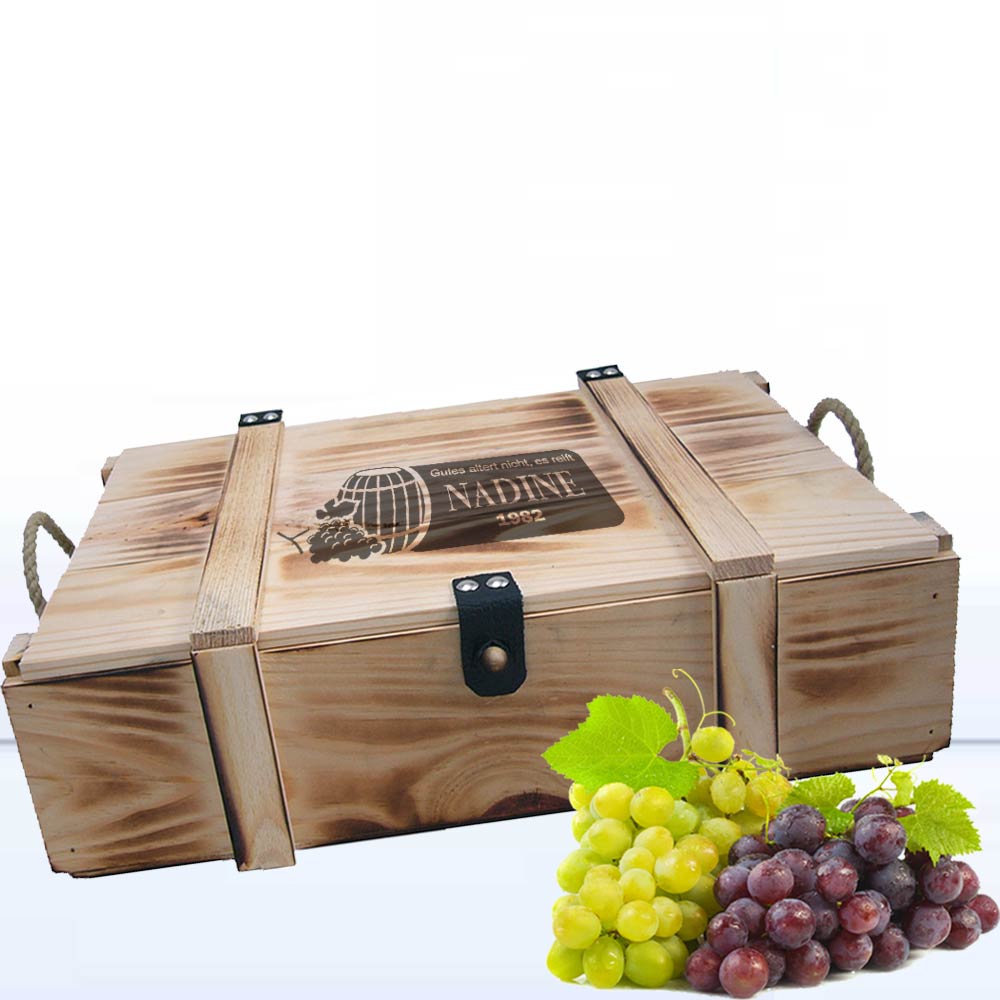 Holzkiste geflammt für Weingeschenke 3er 