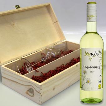 Wein-Geschenk-Set "it's wine o'clock" individuell gestaltet Biorebe Chardonnay