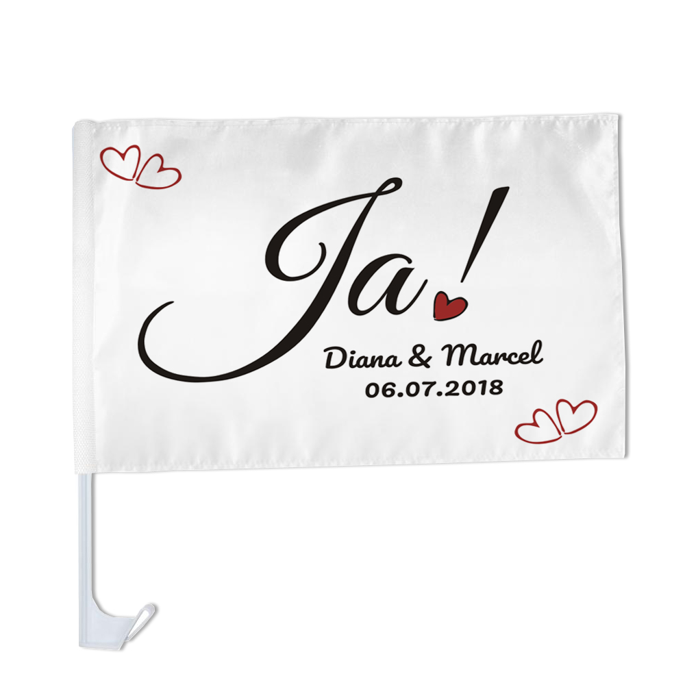 Persönliche Autofahne zur Hochzeit individuell mit Namen oder Text bedruckt 