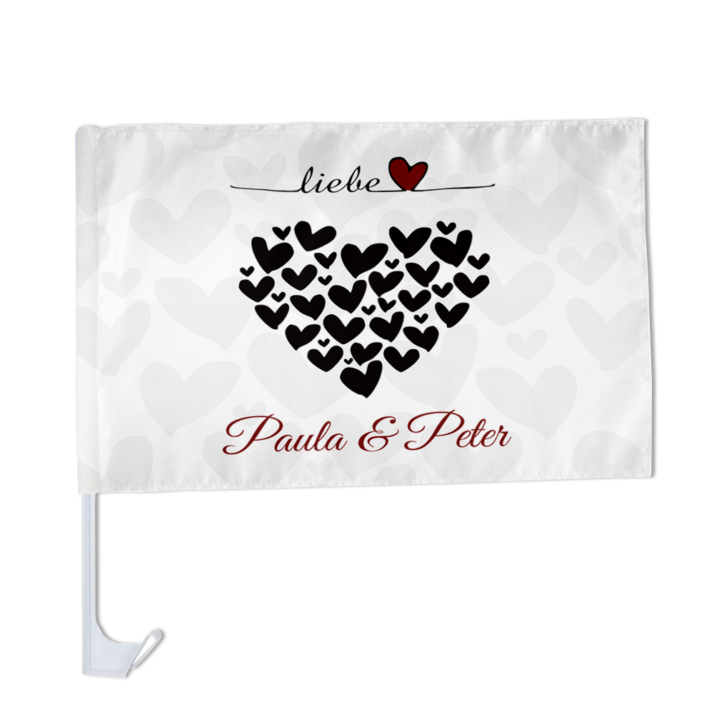 Autofahne zur Hochzeit mit Namen bedruckt 