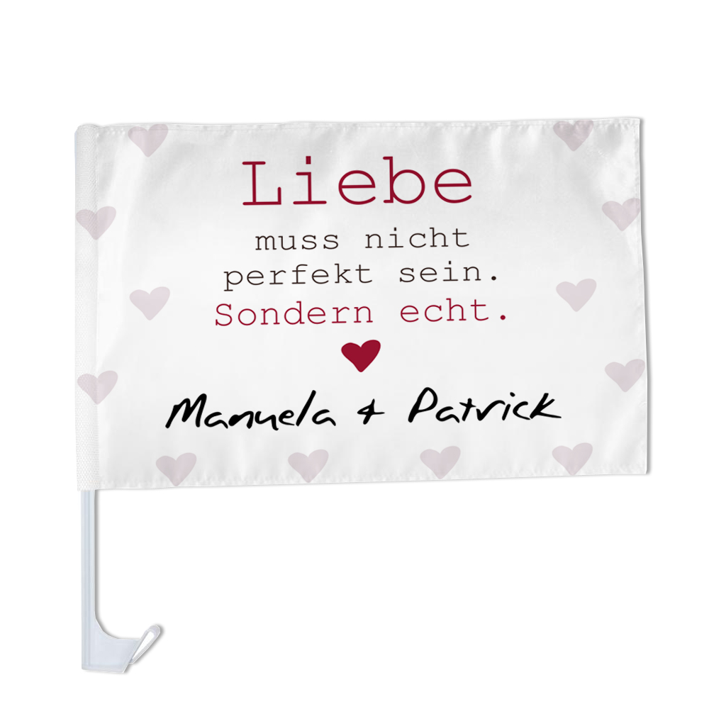 Bedruckte Autofahne zur Hochzeit mit Namen selbst gestalten 