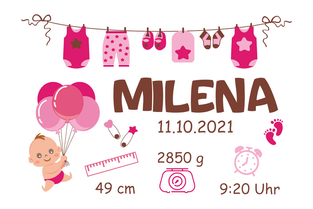 Bedruckte Erinnerungsbox mit Geburtsdaten für Mädchen 
