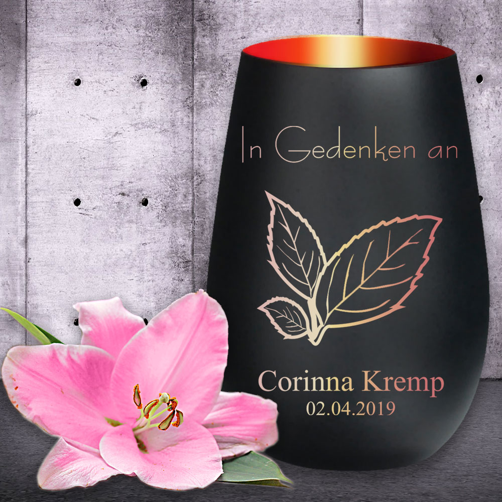 Windlicht/Gedenklicht mit Namen und Datum graviert 