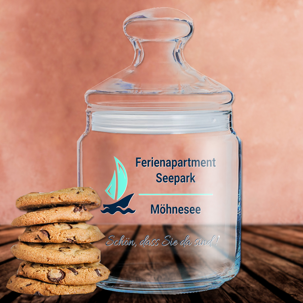 Keksglas /Bonbonglas 0,75 l mit Logo / Design graviert oder bedruckt 