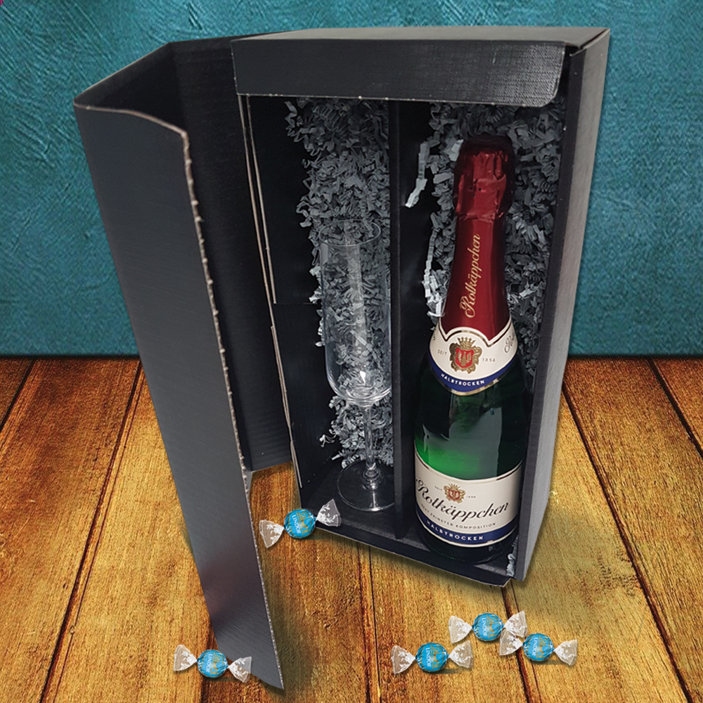 Individuell graviertes Sekt Geschenkset mit Lindt Lindor Kugeln zum Abitur / Abschluss inkl. Rotkäppchen halbtrocken