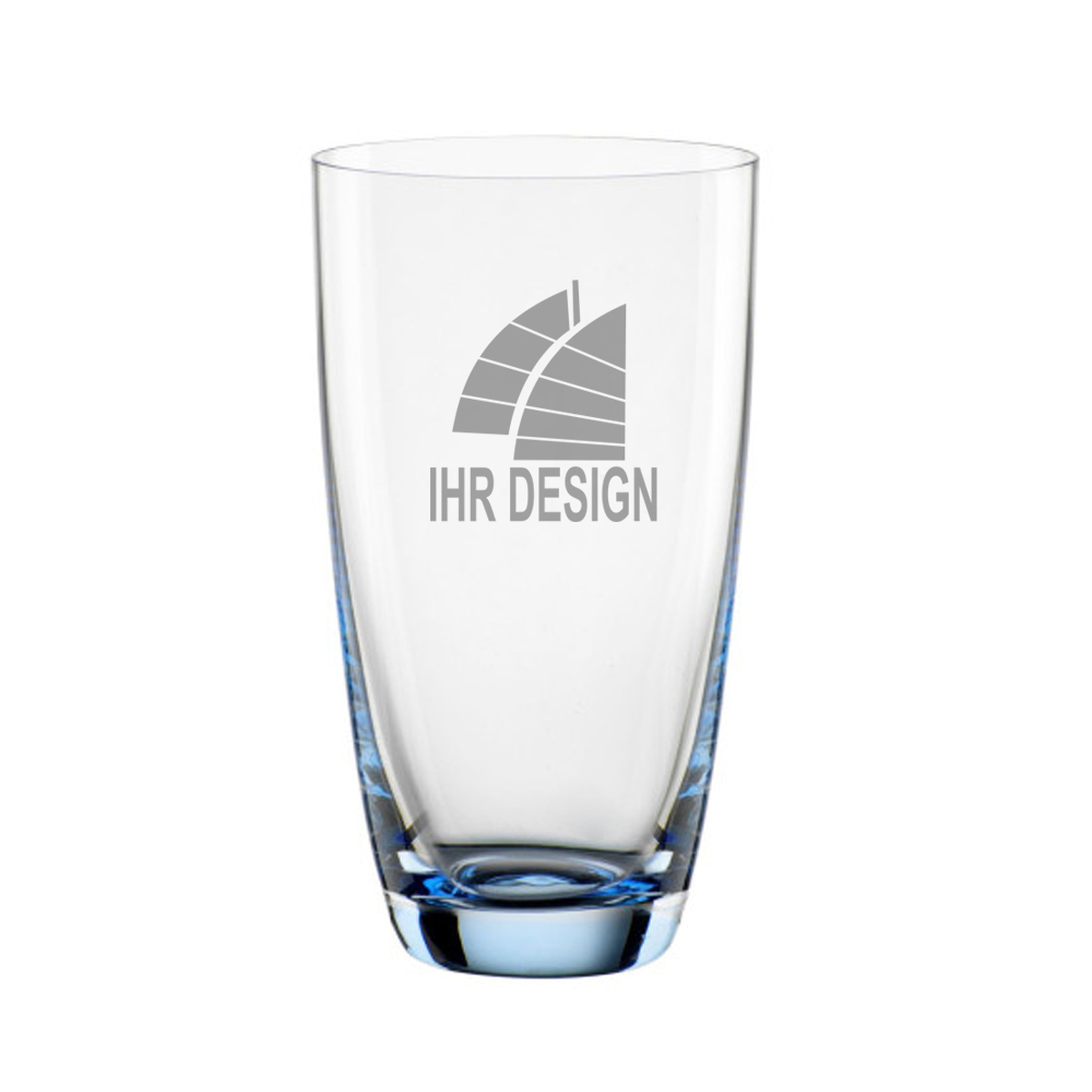 Farbiges Trinkglas, Saftglas, Longdrink Colori mit Logo graviert - blau 