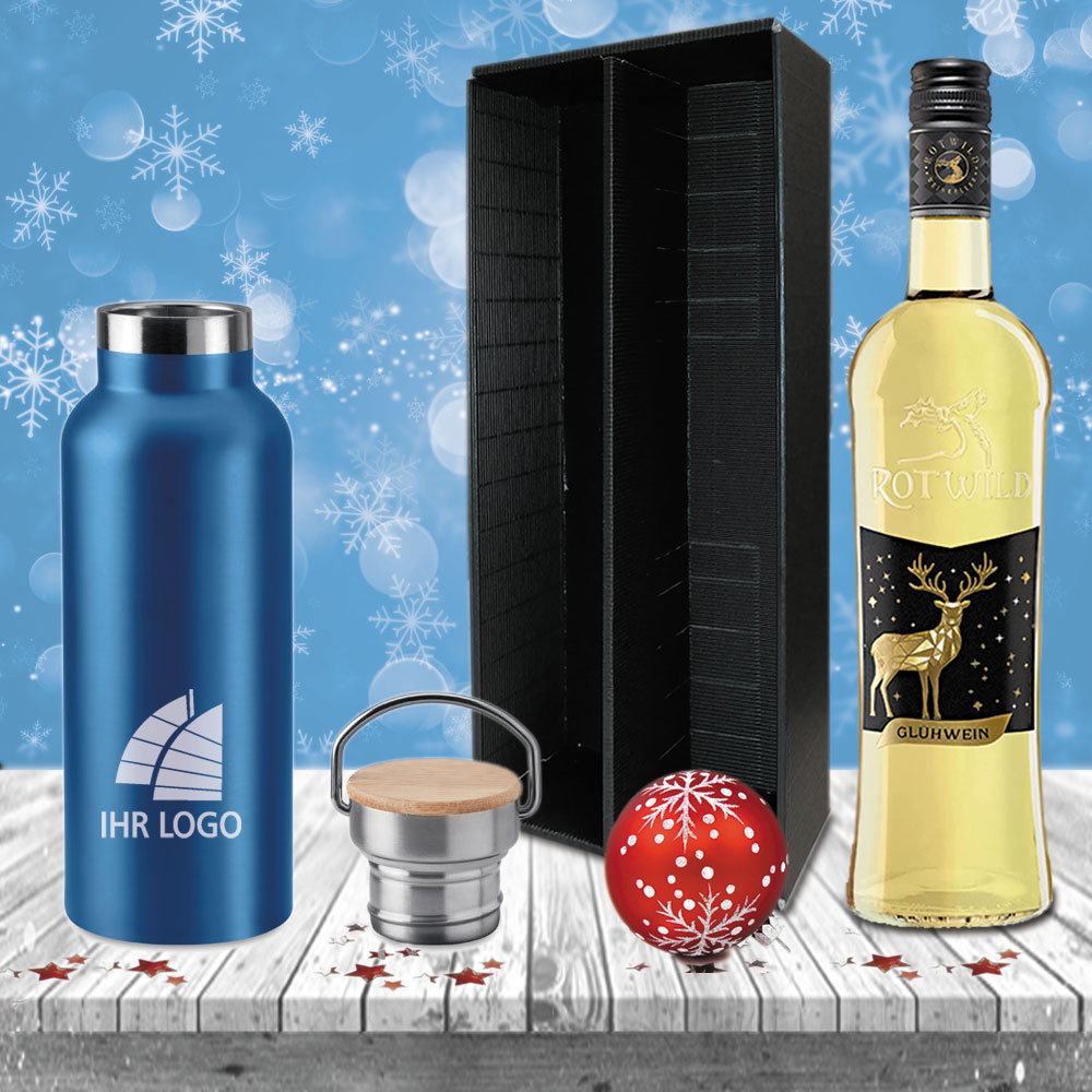 Glühwein-Geschenk-Set Isoflasche und Glühwein mit Ihrem Logo 