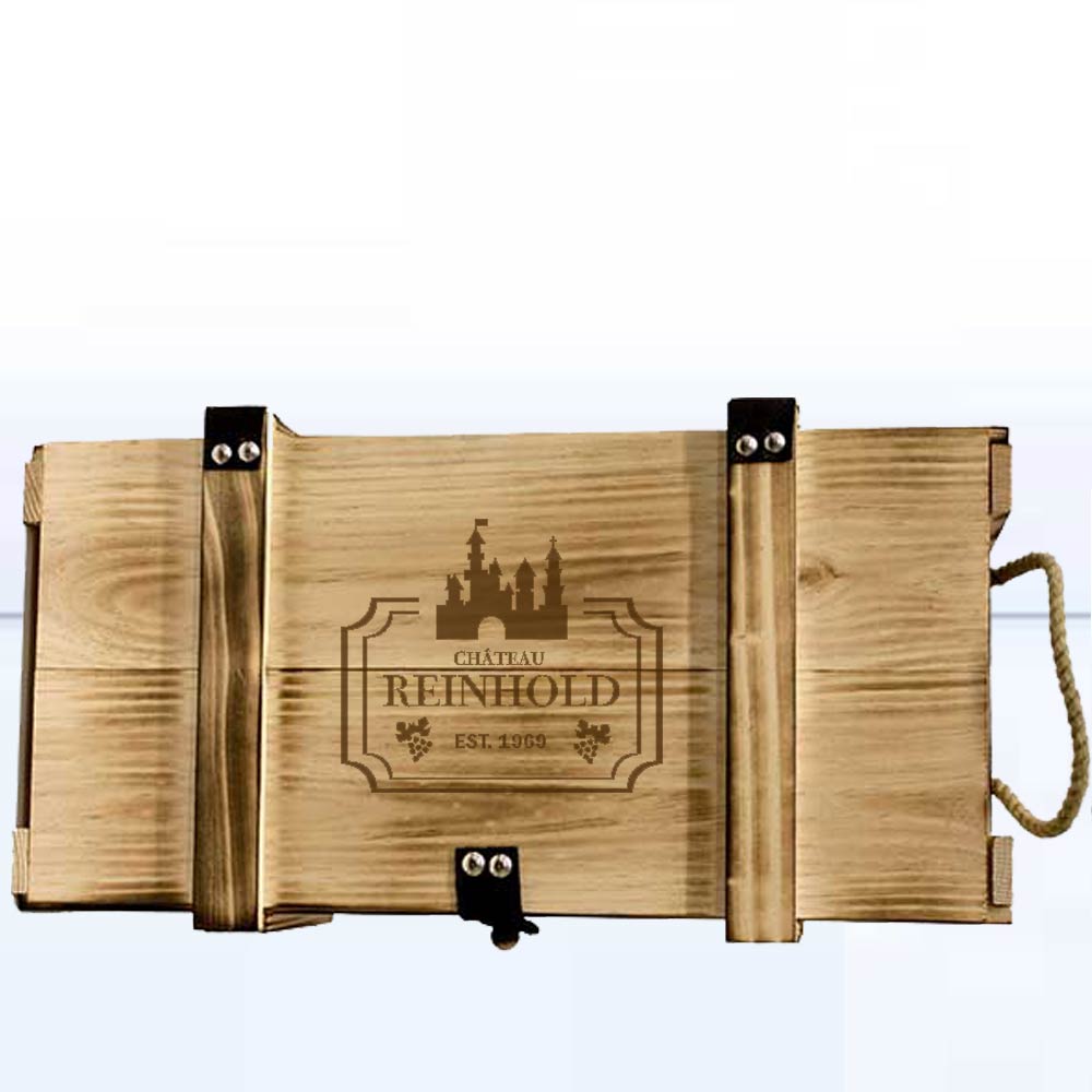 Holzkiste für Wein-Präsente geflammt 2er 