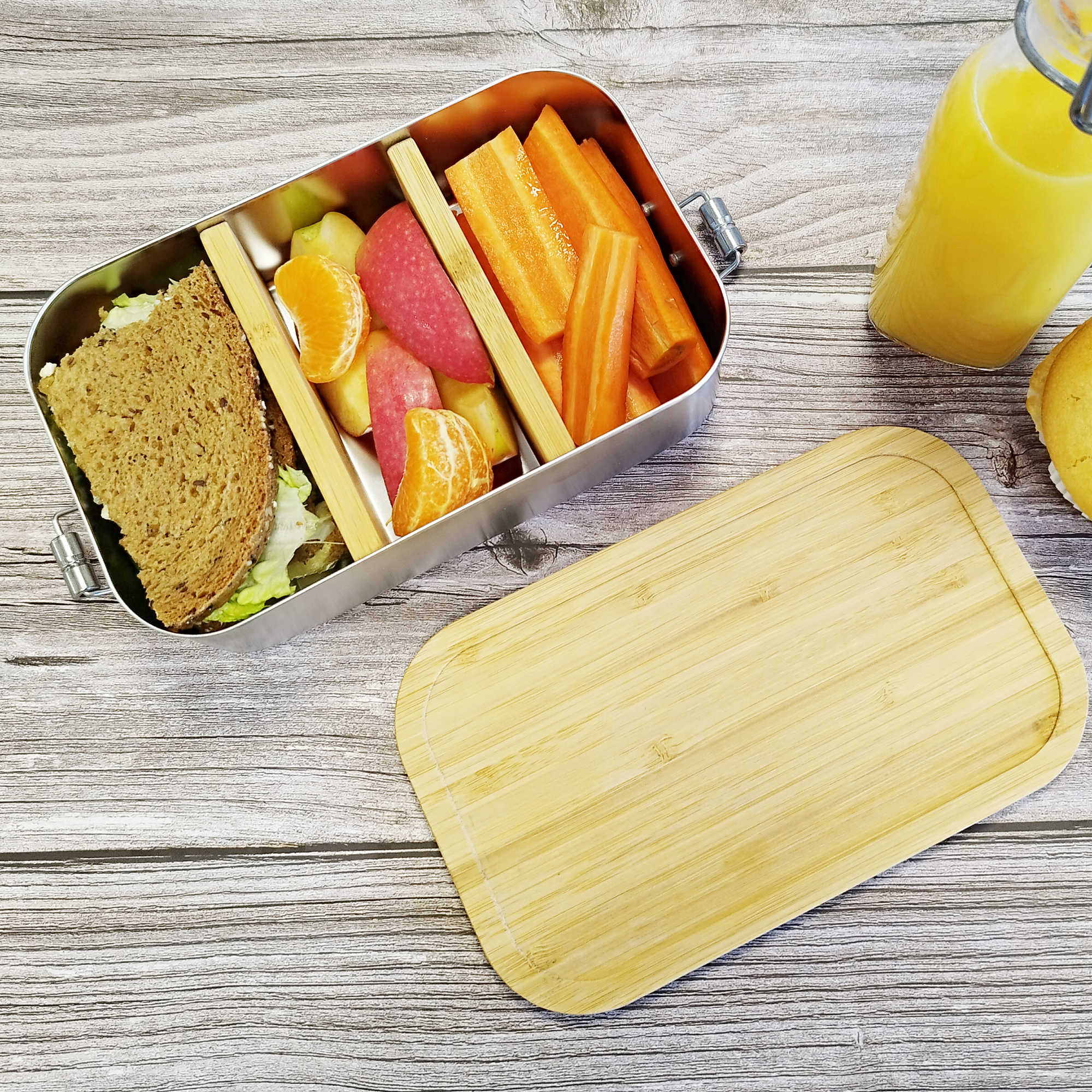 Bambus Brotdose bedruckt mit deinem Namen und Spruch ohne Trennsteg