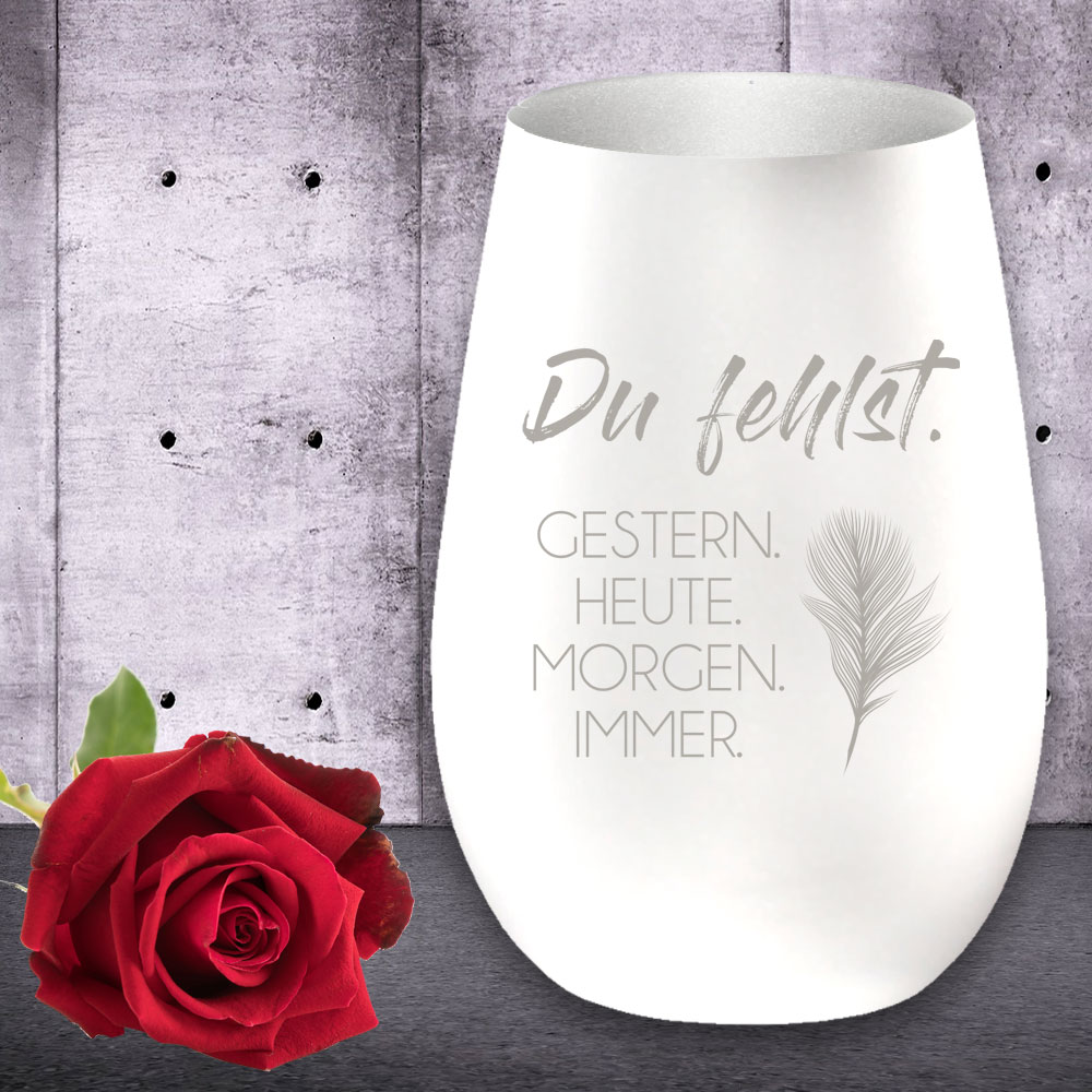 Personalisiertes Trauerlicht / Erinnerungslicht für einen geliebten Menschen Weiß-Silber