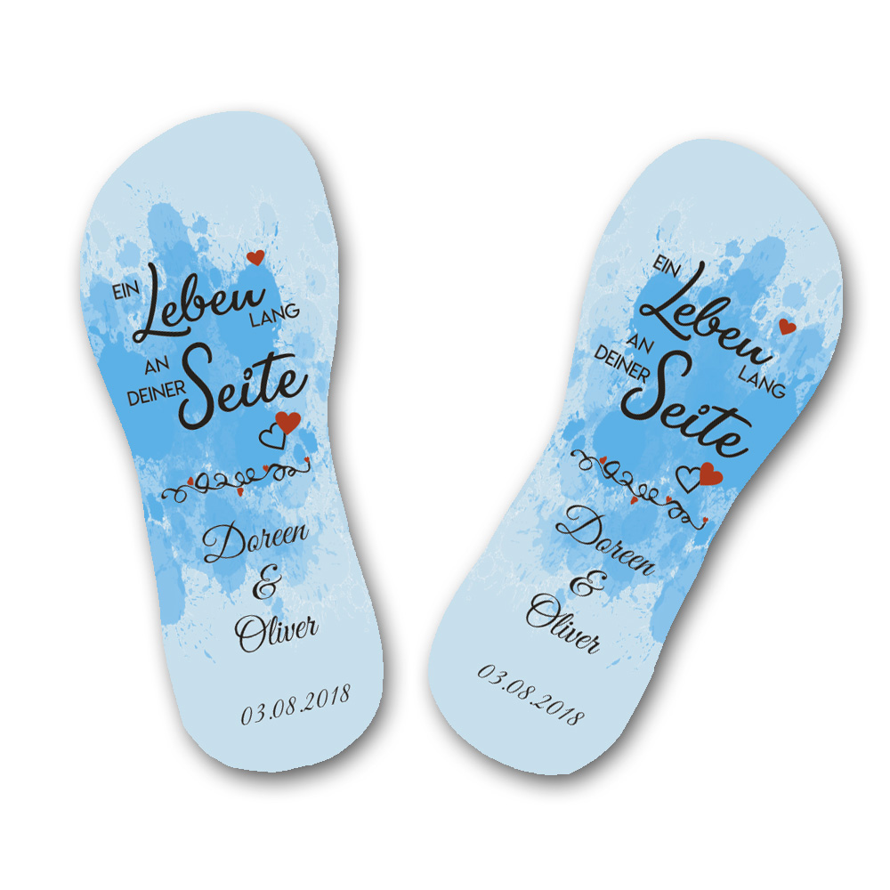 Paar Flip Flops mit Ein Leben lang ... mit Namen - blau 