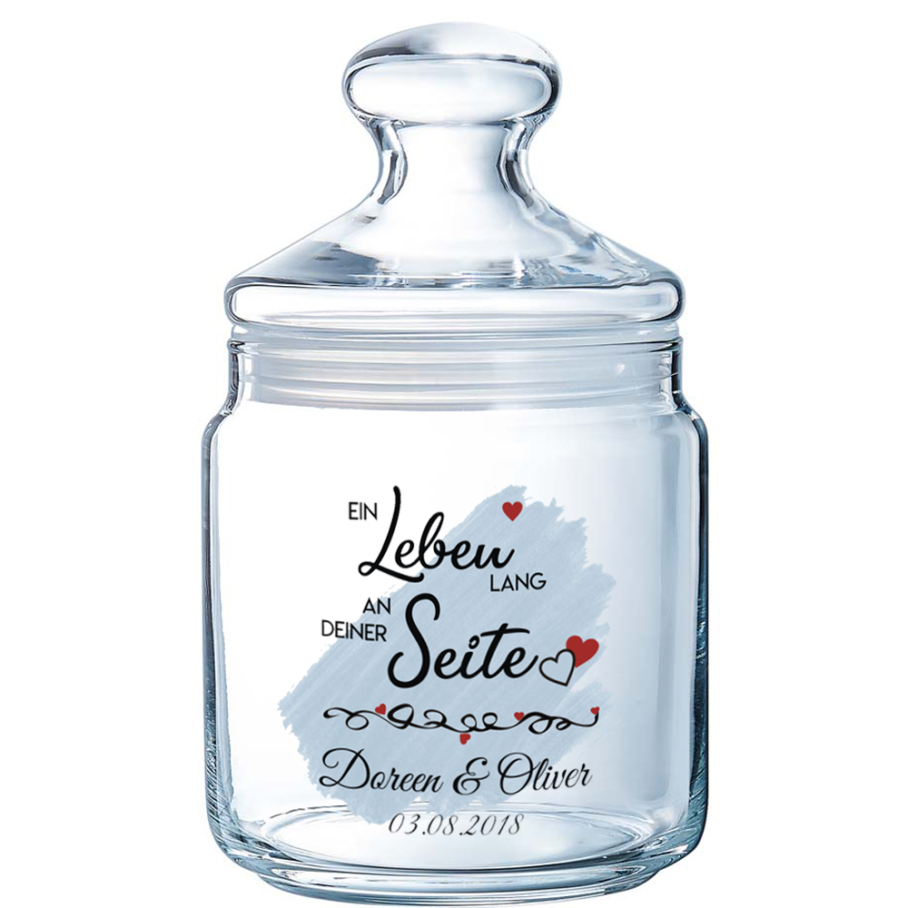 Keksglas /Bonbonglas zur Hochzeit mit Wunschtext bedruckt 