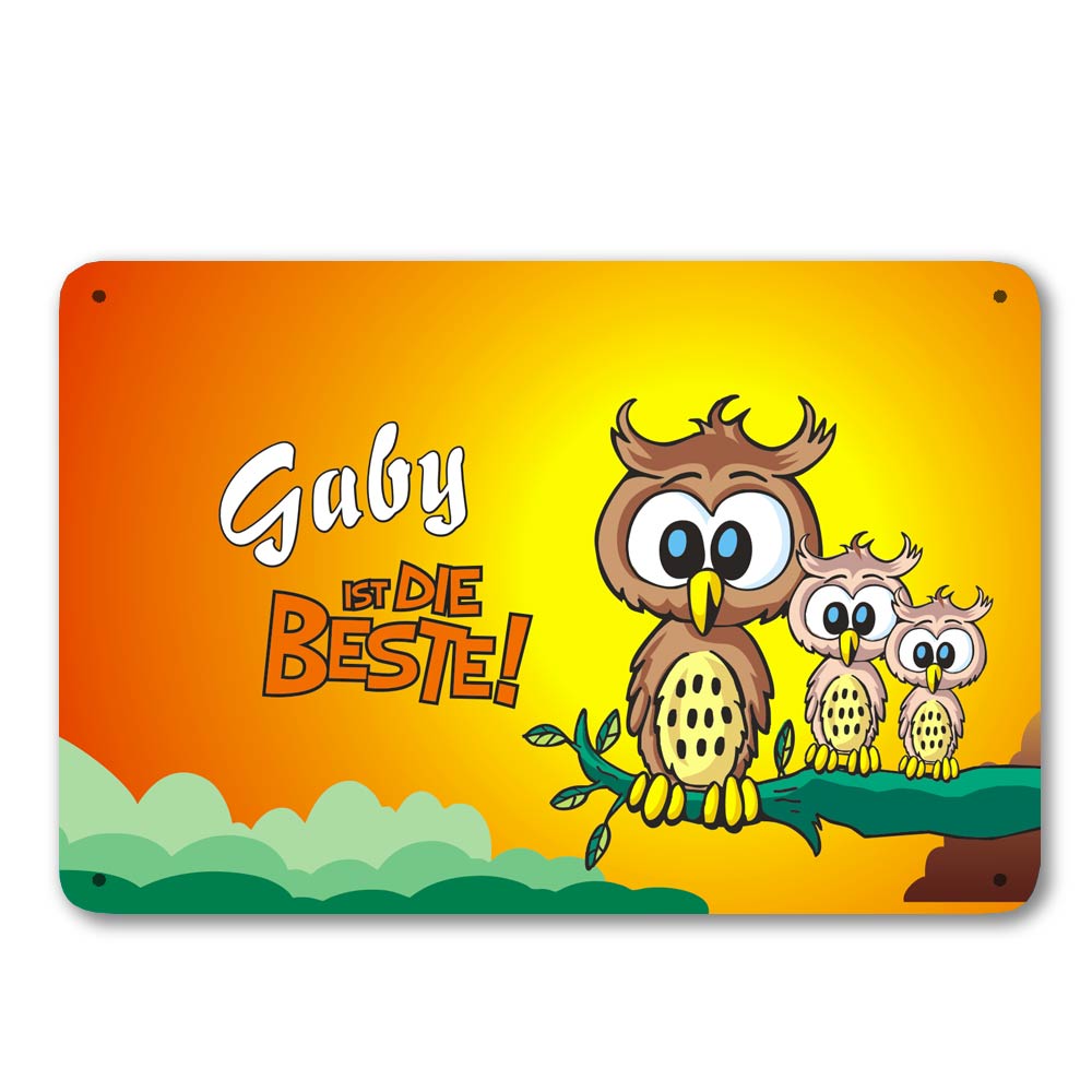 Blechschild mit Eule für Mädchen personalisiert 