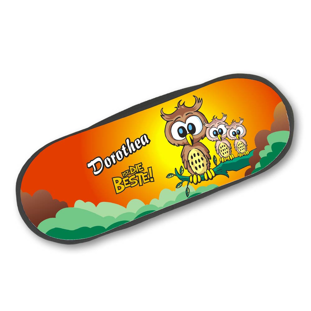 Bedrucktes Schlampermäppchen für Kinder mit Eule Motiv und Namen 