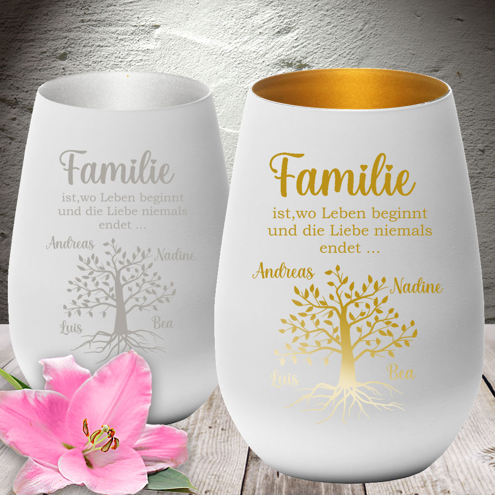 Windlicht Geschenk für die Familie mit Spruch und Namen graviert