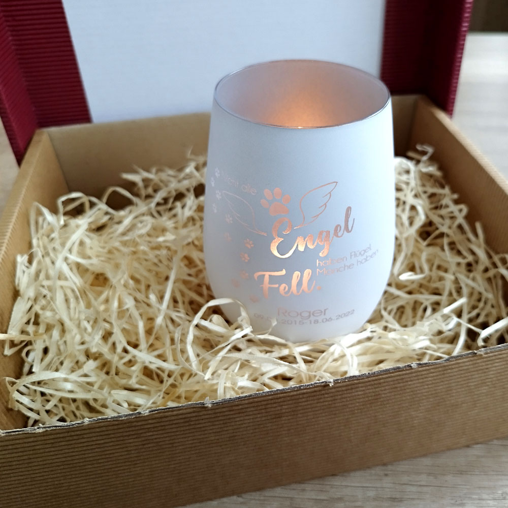 Windlicht/Trauerlicht in verschiedenen Farben für dein Haustier weiß-silber