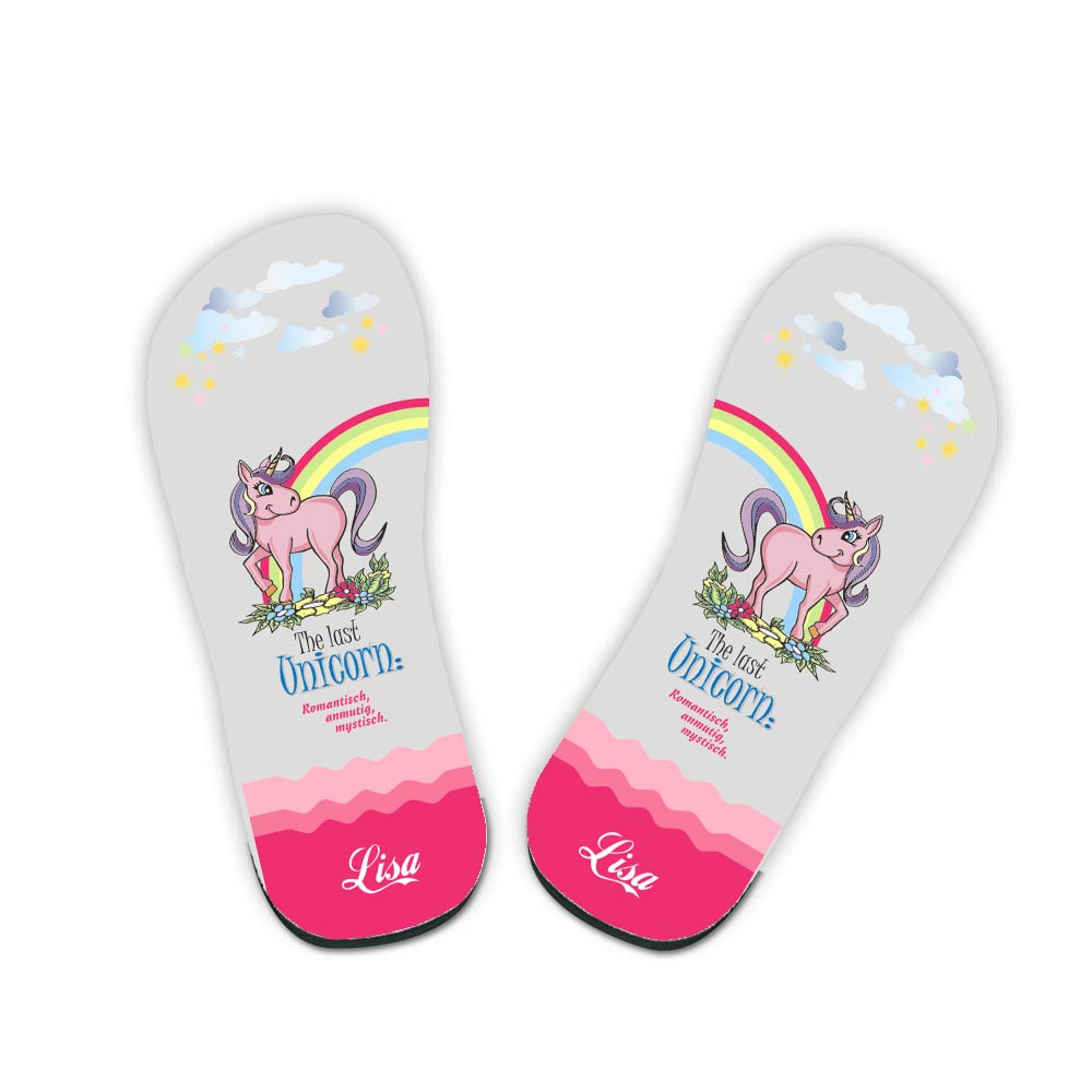 Einhorn Flip Flops mit Spruch und Namen 