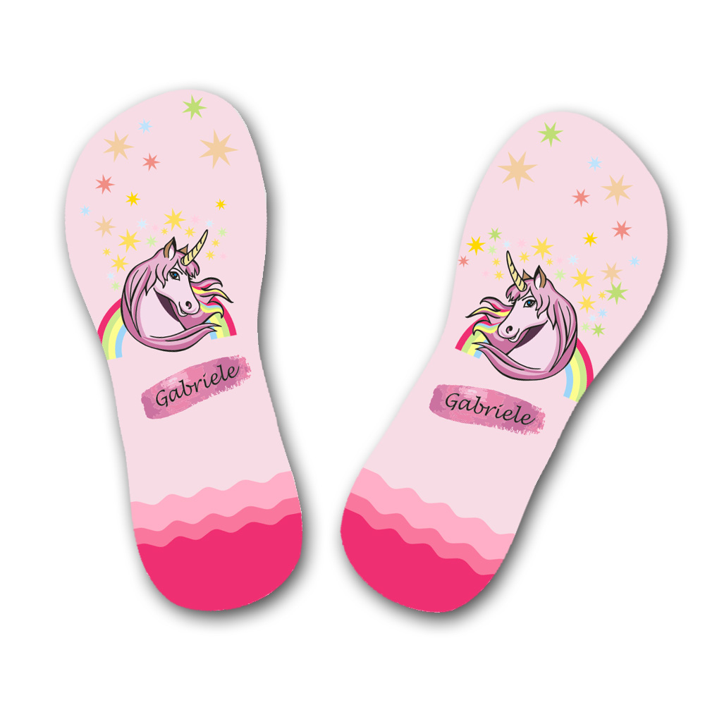 Einhorn Badelatschen mit Namen 