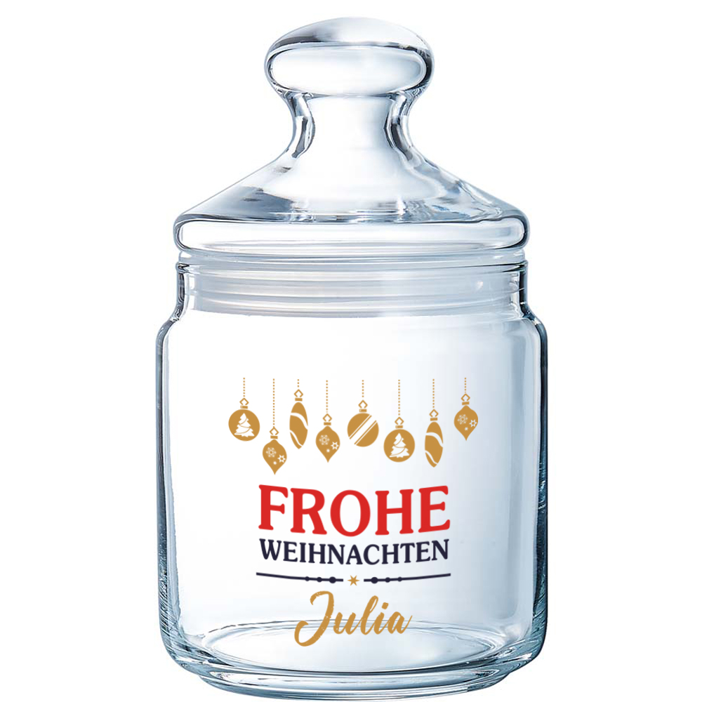 Bedrucktes Keksglas / Bonbonglas "Frohe Weihnachten" 