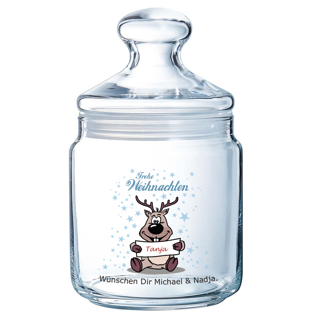 Bedrucktes Keksglas / Bonbonglas zu Weihnachten 