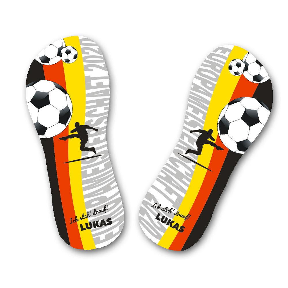 Badelatschen / Flip Flops Fußball mit Namen bedruckt 