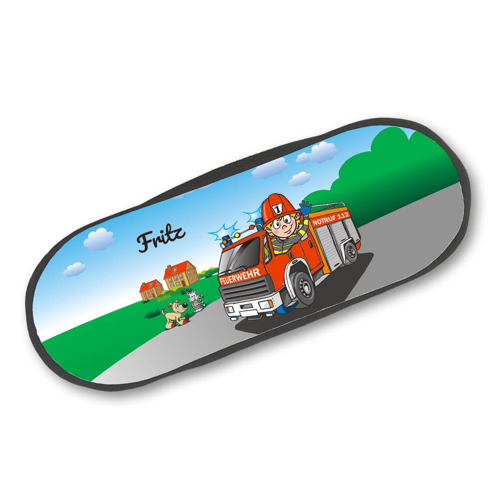 Bedruckte Stiftebox für Kinder mit Feuerwehrauto mit Namen 