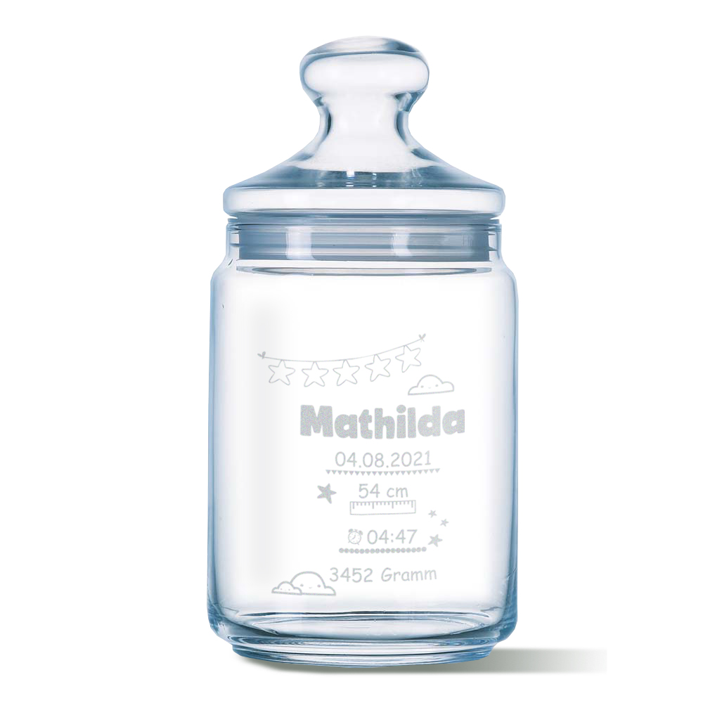 Keksglas mit Gravur Geburt 