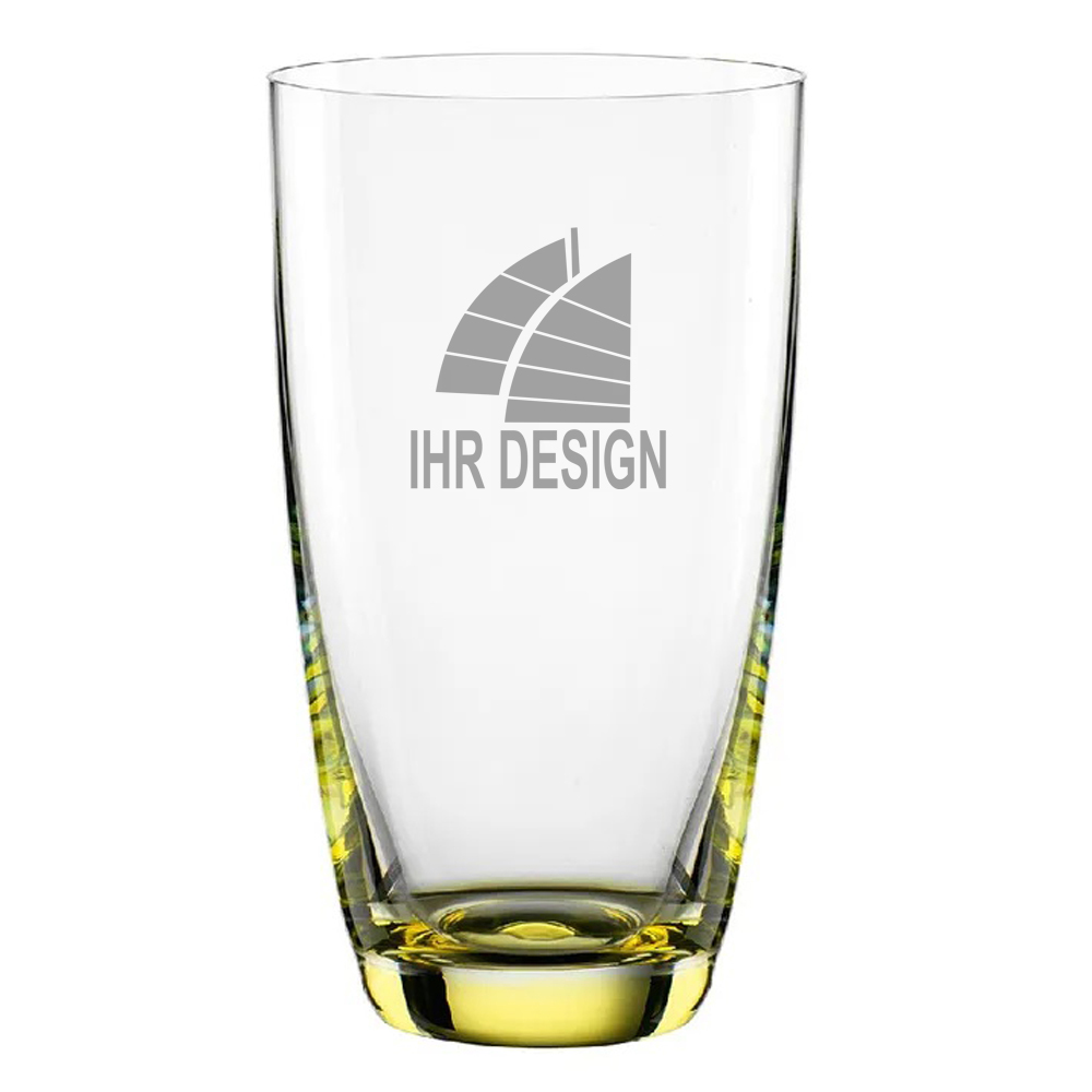 Farbiges Trinkglas, Saftglas, Longdrink Colori mit Logo graviert - gelb 