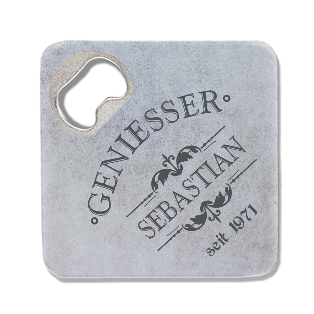 Personalisierter Flaschenöffner & Untersetzer mit Ihrem Wunschnamen bedruckt 