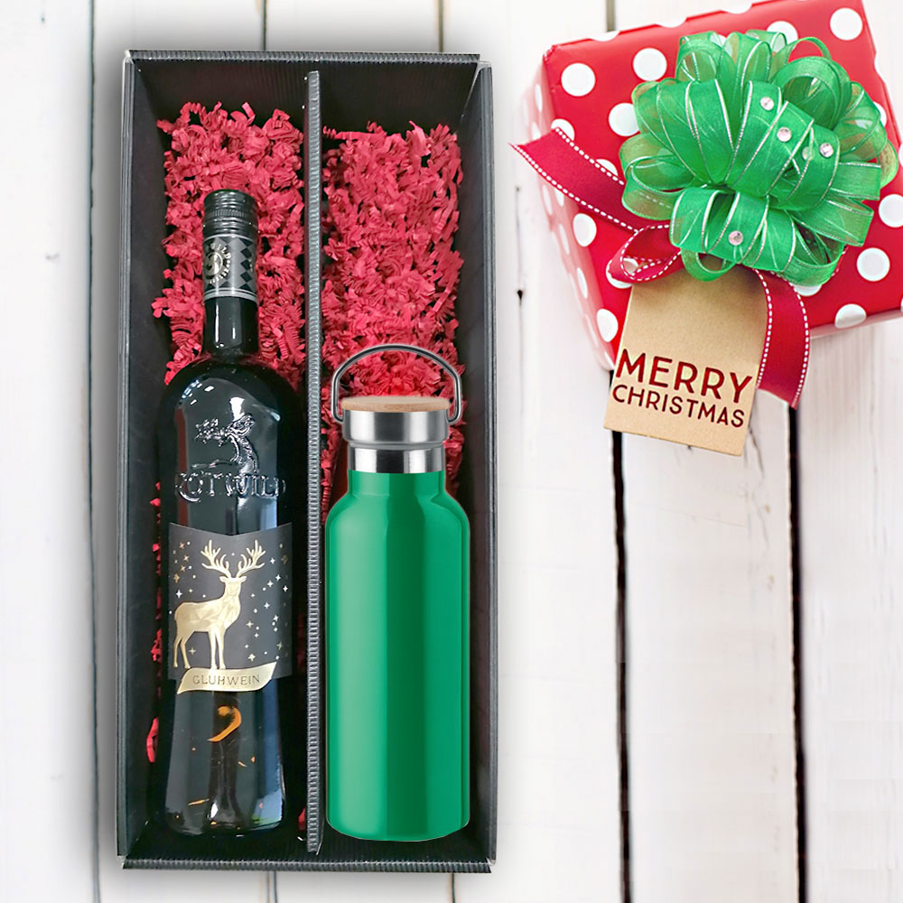 Praktisches Glühwein-Geschenk-Set mit gravierter Isolierflasche 