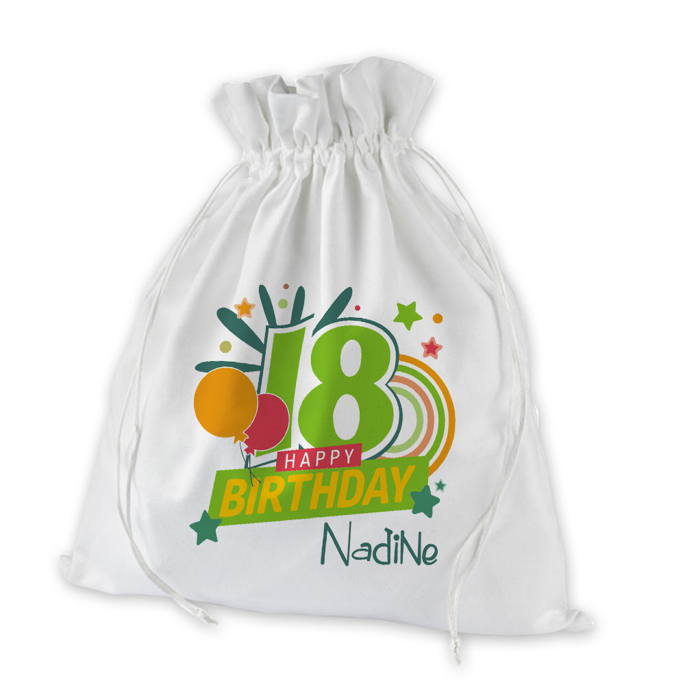 Bedruckter Geschenkbeutel mit Namen zum 18. Geburtstag 