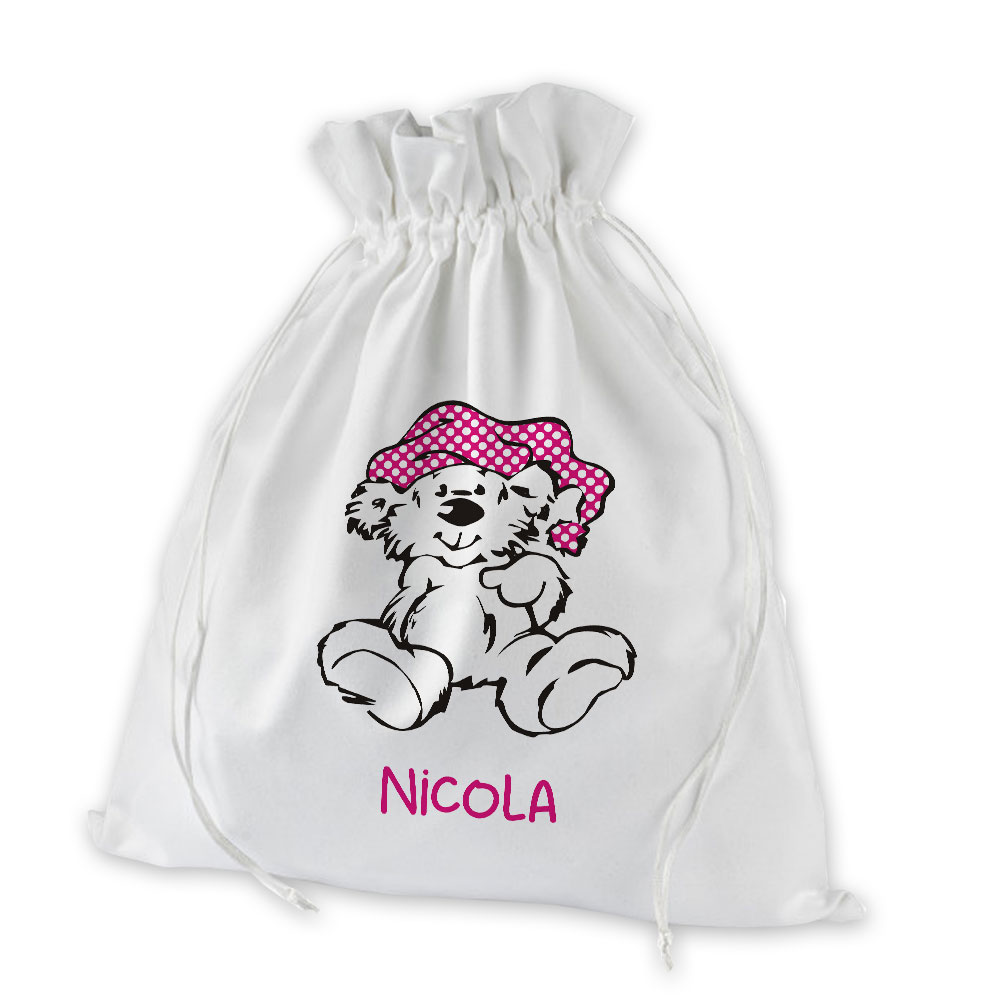 Bedruckter Geschenkbeutel mit Bärchen und Namen für Mädchen 
