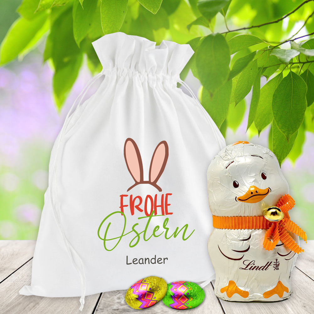 Bedrucktes Geschenksäckchen / Geschenkbeutel für Ostergeschenke mit Wunschnamen 