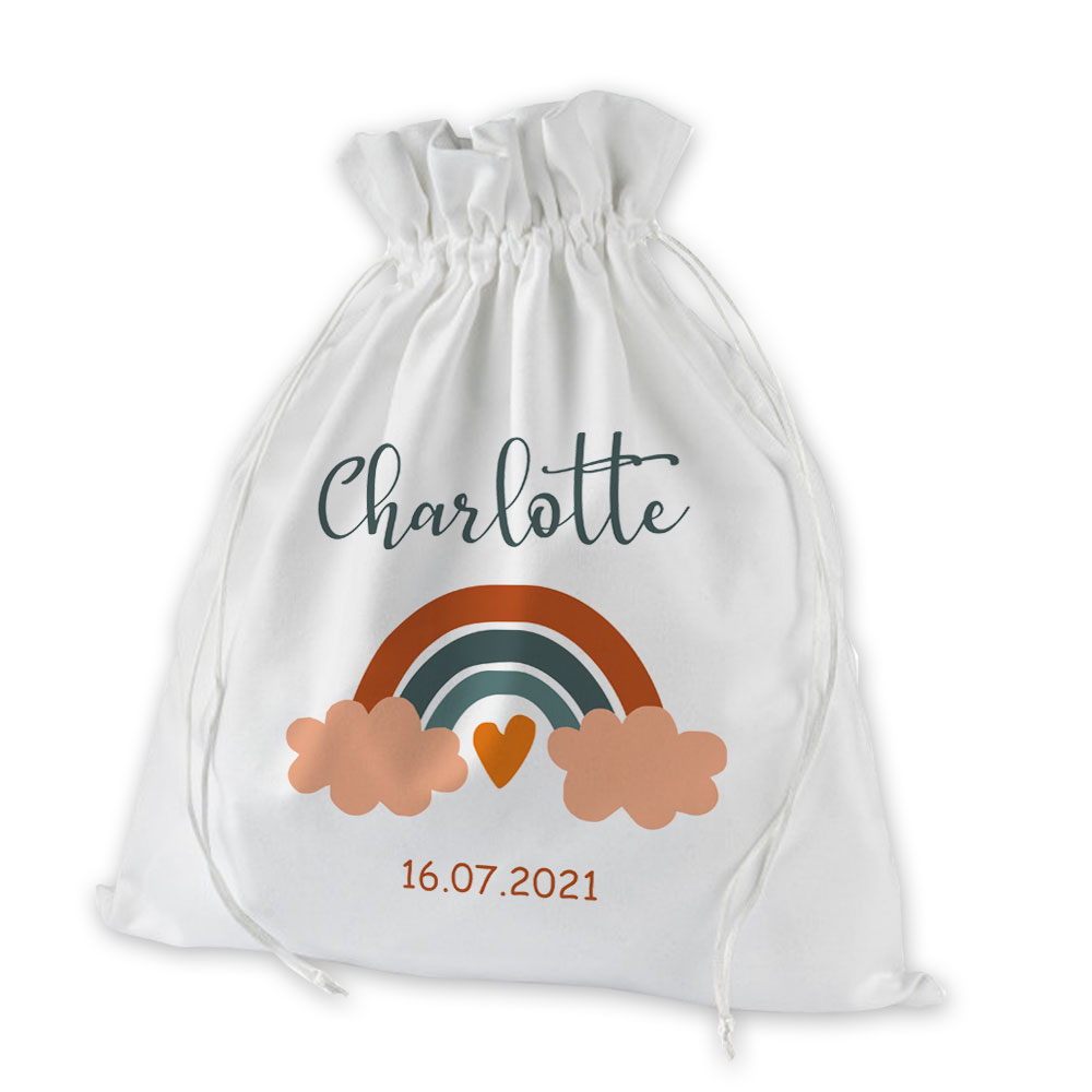 Bedrucktes Geschenksäckchen / Geschenkbeutel mit Namen und Geburtsdatum 