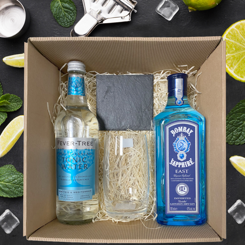 GIN Tonic Geschenkbox mit personalisiertem Untersetzer 