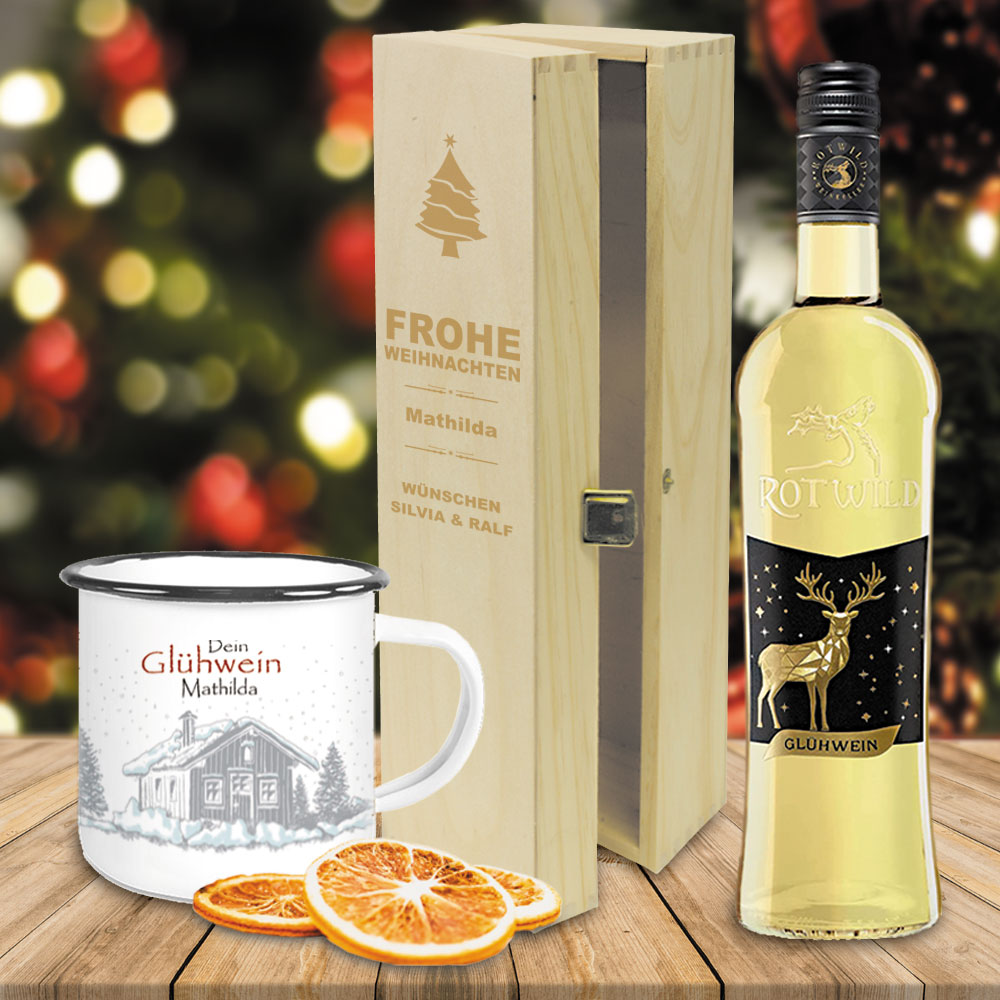 Glühwein-Geschenk-Set mit Namen bedruckt und graviert 