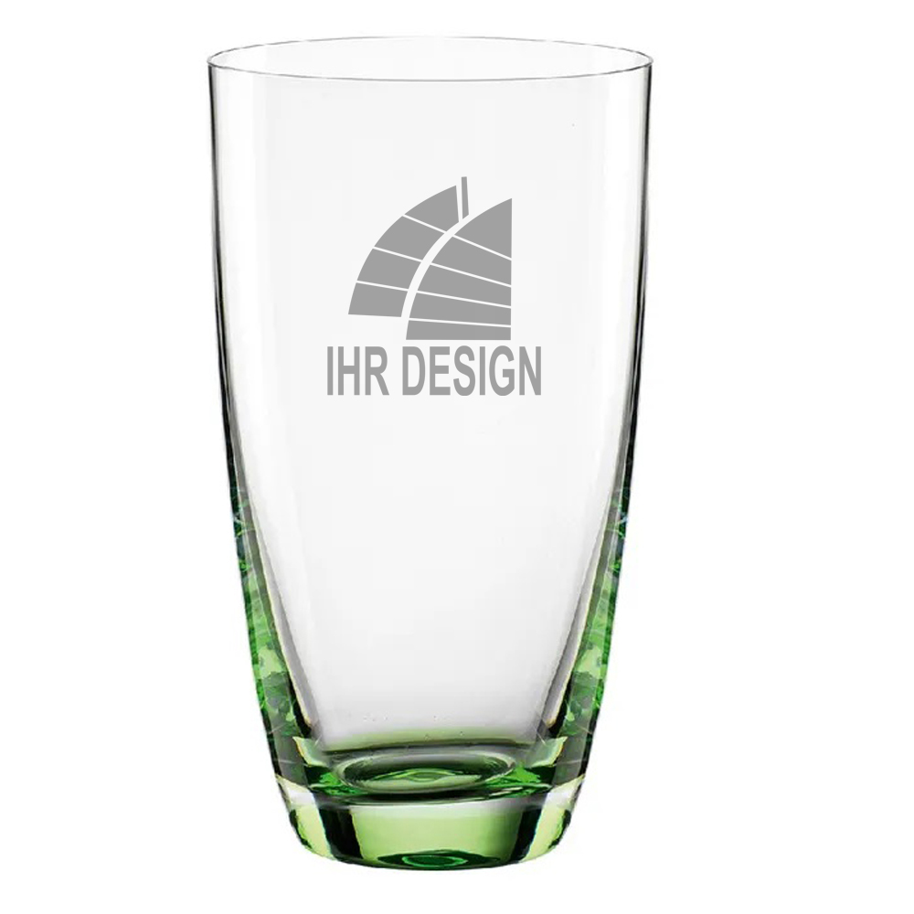Farbiges Trinkglas, Saftglas, Longdrink Colori mit Logo graviert - grün 