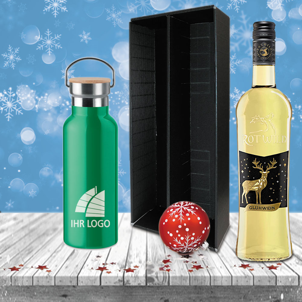 Glühwein-Geschenk-Set Isoflasche und Glühwein mit Ihrem Logo 